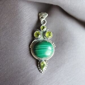 Malachite & Peridot Sterling Silver Pendant